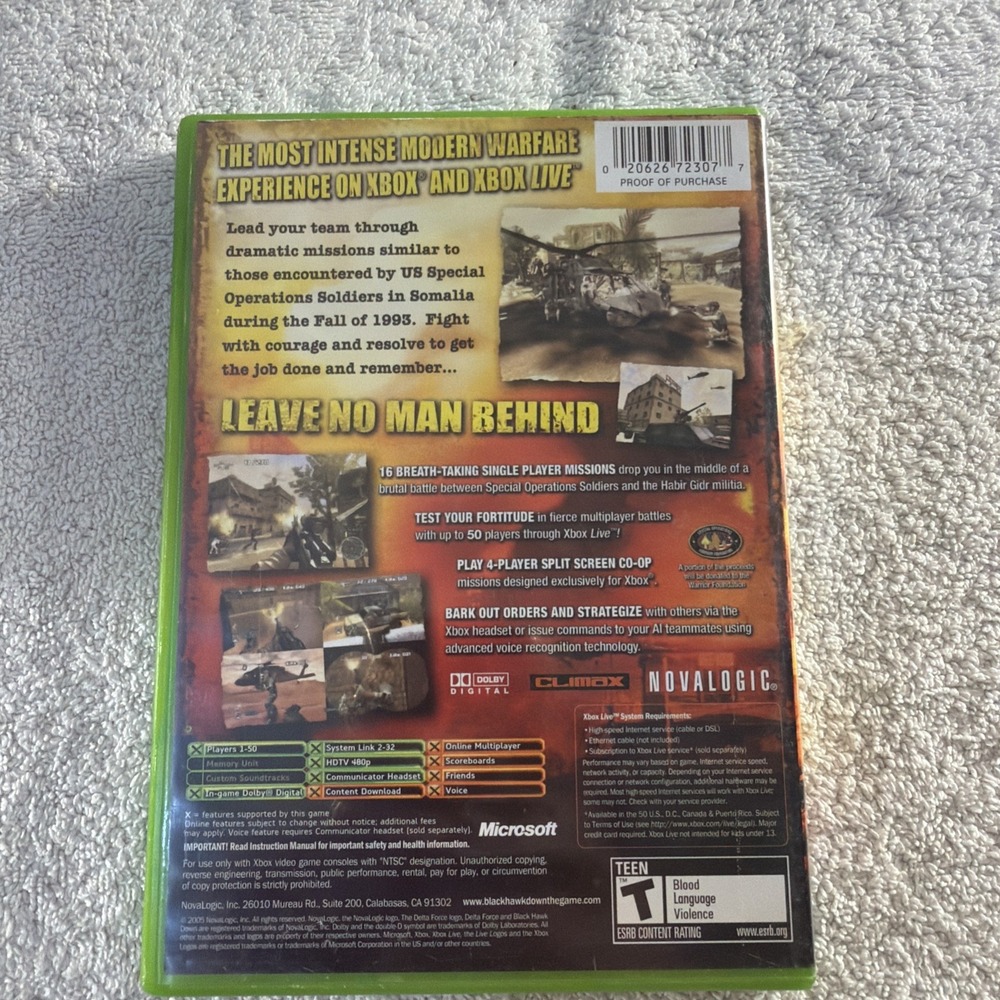 Delta Force: Black Hawk Down (Microsoft Xbox, 2005) Complete w/ Manual - Tested